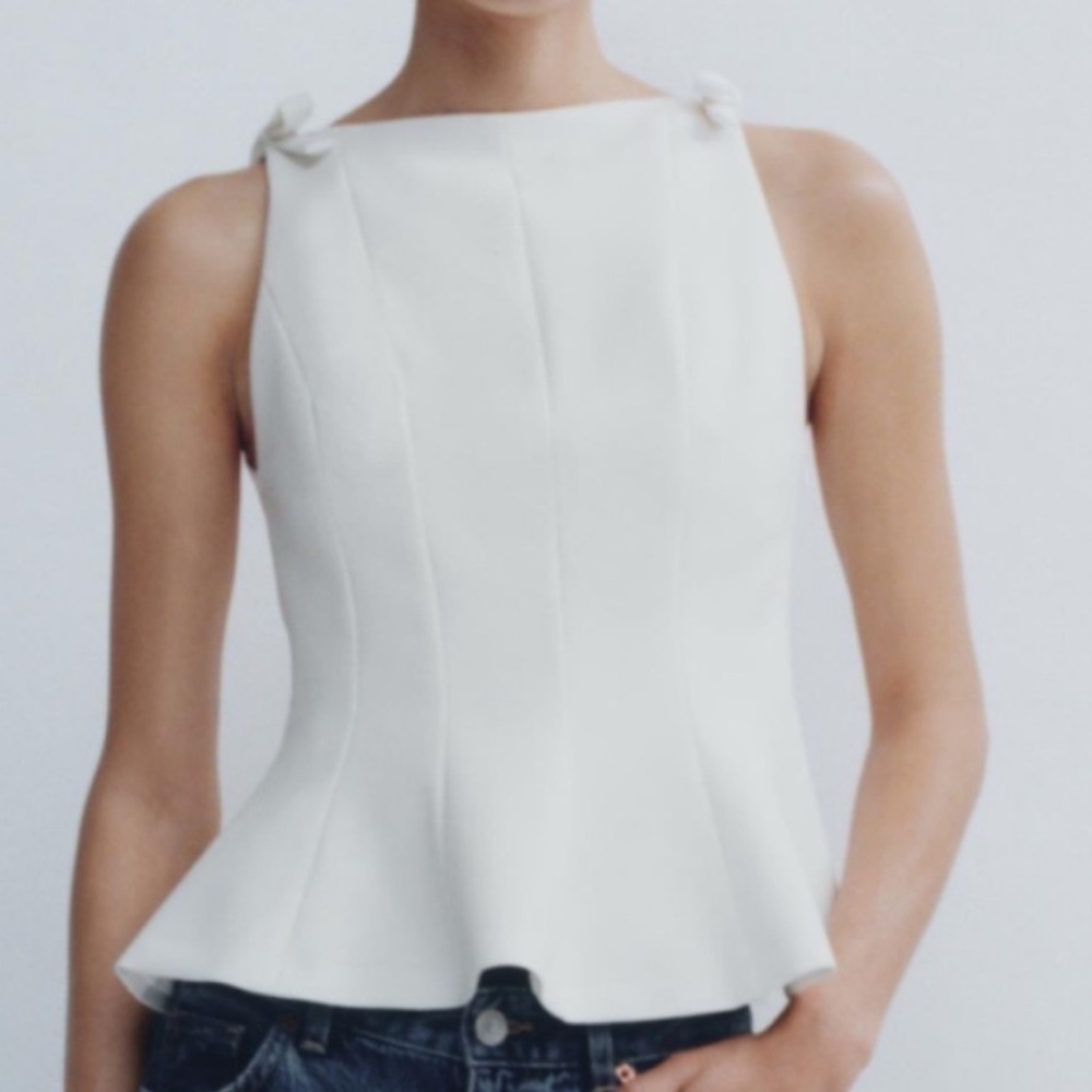 Zara Elegant White Peplum Tank Top